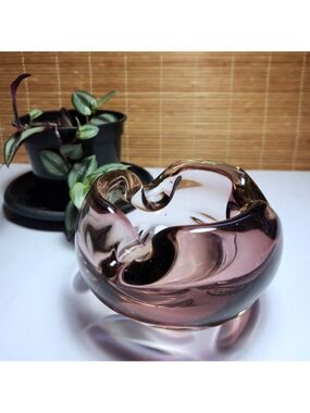 Vintage Murano Art Glass Ashtray • Amethyst - Amber Mid Century Sculptural Bowl